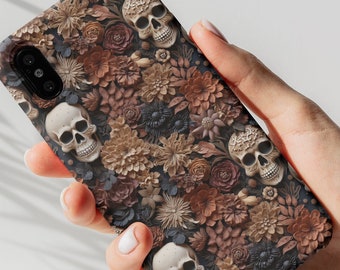 Dark Academia Cottagecore Phone Case, Skull and Rose Floral Phone Cover, iPhone 14 15 Pro, Samsung Galaxy S22 S23, Google Pixel 7 8 Pro