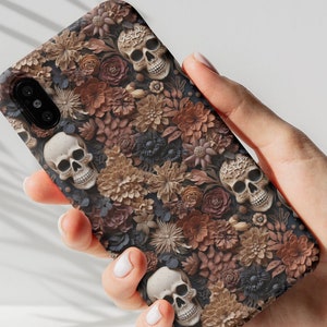 Dark Academia Cottagecore Phone Case, Skull and Rose Floral Phone Cover, iPhone 14 15 Pro, Samsung Galaxy S22 S23, Google Pixel 7 8 Pro