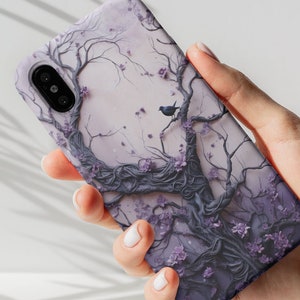 Samsung S24 Plus Ultra, Purple Goth Fantasy Phone Case, Gothic Full Moon Spooky Vibes, Faux Resin Floral Phone Cover, iPhone, Samsung, Pixel