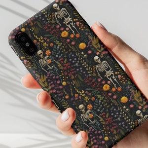 Vintage Skeleton Floral Phone Cover, Dark Academia Cottagecore Phone Case, iPhone 14 15 Pro, Samsung Galaxy S22 S23, Google Pixel 7 8 Pro