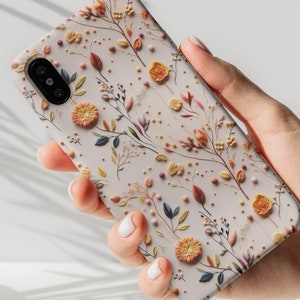 3D Embroidered Boho Wild Flower Phone Case, Pressed Floral Cell Case for iPhone 14 15 Pro, Samsung Galaxy S23 S22 Ultra Google Pixel 7 8 Pro