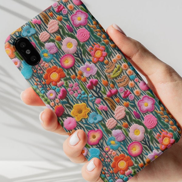 Coque de portable Boho Cottagecore brodée en 3D, iPhone 13 14 15 Pro, Samsung Galaxy S22 S23 Ultra, Google Pixel 7 8 Pro, fleur botanique