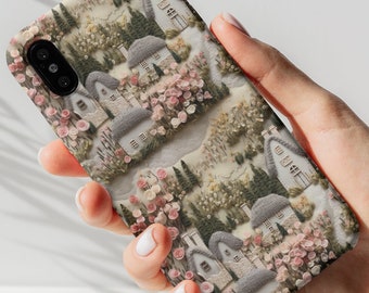 Enchanting Cottage Garden Phone Case, 3D Embroidered Felt Cottagecore Floral Phone Case, iPhone 13 14 15 Pro, Samsung Galaxy, Google Pixel