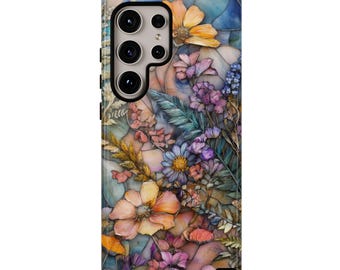 Floral Phone Case, Stained Glass Wildflowers and Ferns