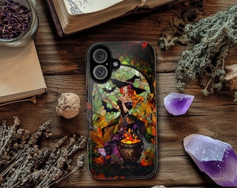 Halloween Witch Phone Case: Stained Glass Style, Spooky Bats