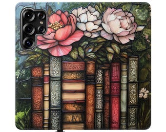 Floral Bookish Wallet Phone Case | Bookshelf Flip Case