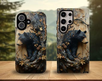 Black Bear in Tree Tough Phone Case: Wildlife Nature Design