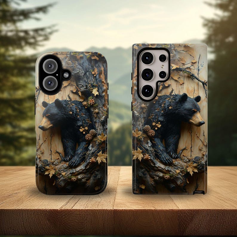 Black Bear in Tree Tough Phone Case: Wildlife Nature Design image 1