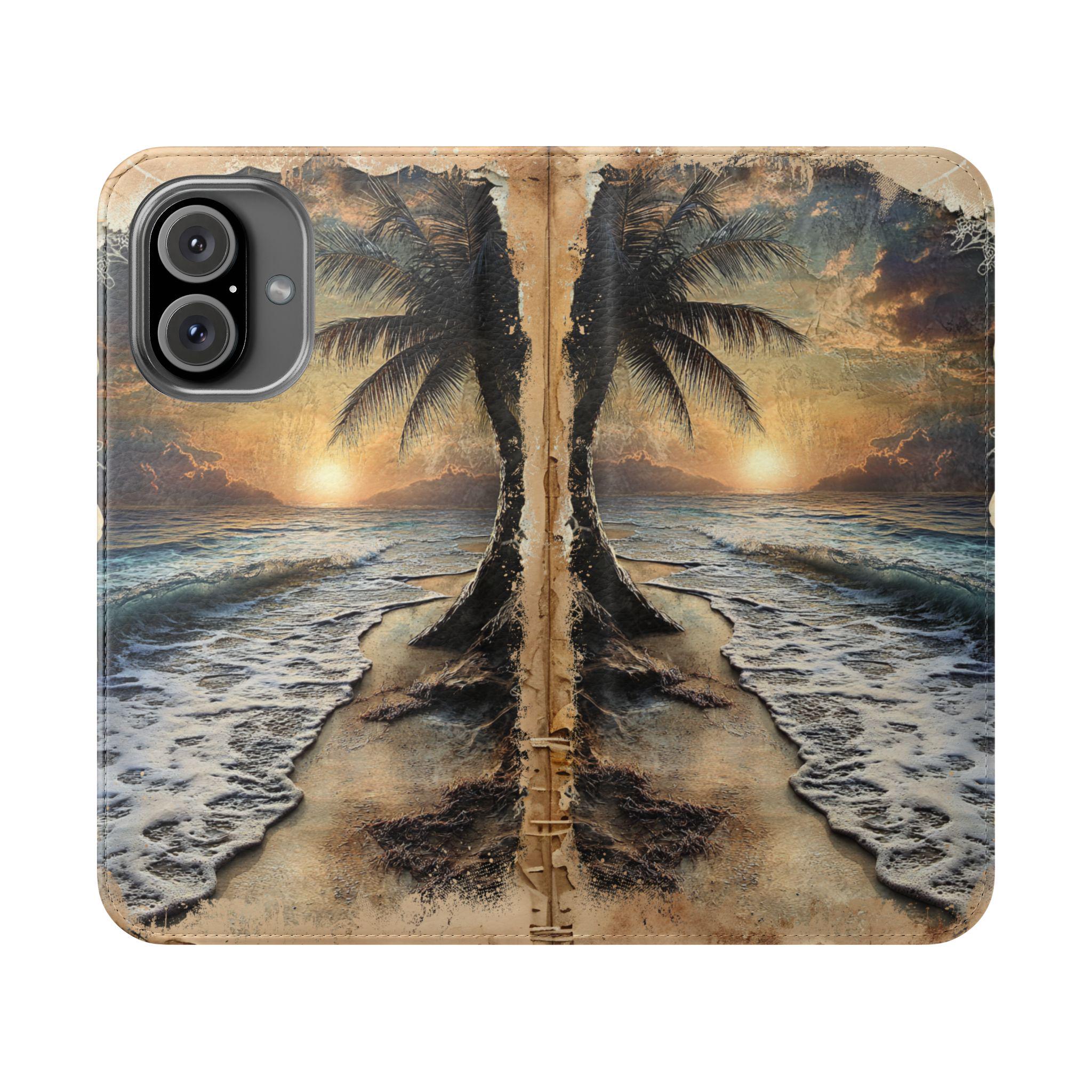Beach Sunset Palm Tree Vegan Leather Wallet Phone Case