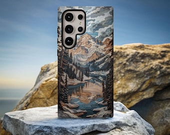 Snowy Mountain Lake Faux Wood Phone Case: Nature Lover Gift