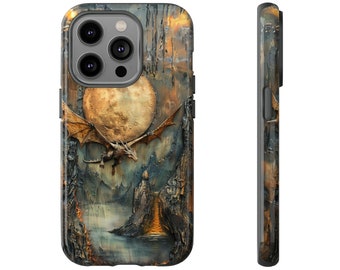 Dragon Phone Case, Faux Wood and Resin Fantasy Landscape, iPhone, Samsung, Pixel