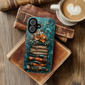 Book Stack Phone Case: Stained Glass Bookish Design