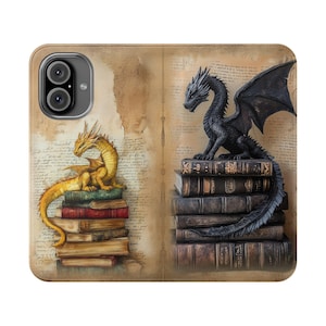 Bookish Dragon Phone Case: Fantasy Reader Vegan Leather Wallet