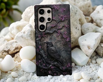 Gothic Raven Phone Case: Dark Floral, Spooky Witchy Design