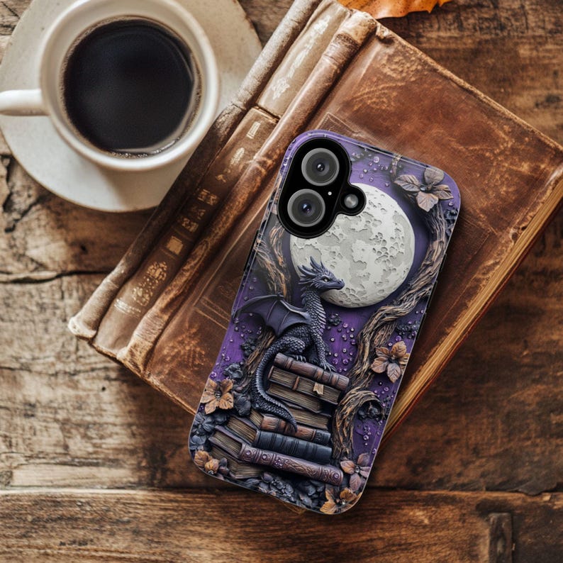 Purple Dragon Bookish Phone Case, Fantasy Book Lover Lover Gift, iPhone 14 15 16e Plus Pro Max, S23 S24 FE S25 Plus Ultra, Pixel 8 9 Pro XL image 1