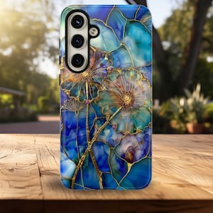 Stained Glass Dandelion Floral Phone Case: Alcohol Ink Mosaic Art