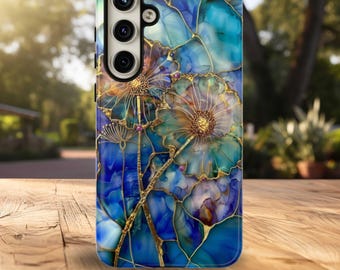 Stained Glass Dandelion Floral Phone Case: Alcohol Ink Mosaic Art