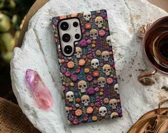 Gothic Skull Phone Case, Spring Floral Garden