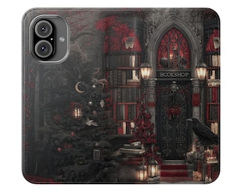 Gothic Christmas Bookshop Wallet Phone Case