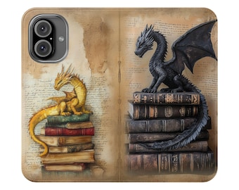 Bookish Dragon Phone Case: Fantasy Reader Vegan Leather Wallet