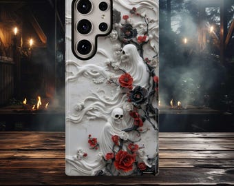Floral Ghost Phone Case, Haunted Horror Spooky Aesthetic, Halloween Ghostly Flowers case for iPhone, Samsung, Pixel