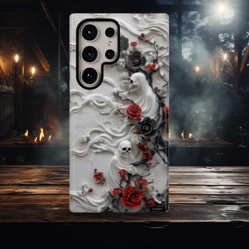 Floral Ghost Phone Case, Haunted Horror Spooky Aesthetic, Halloween Ghostly Flowers case for iPhone, Samsung, Pixel afbeelding 1