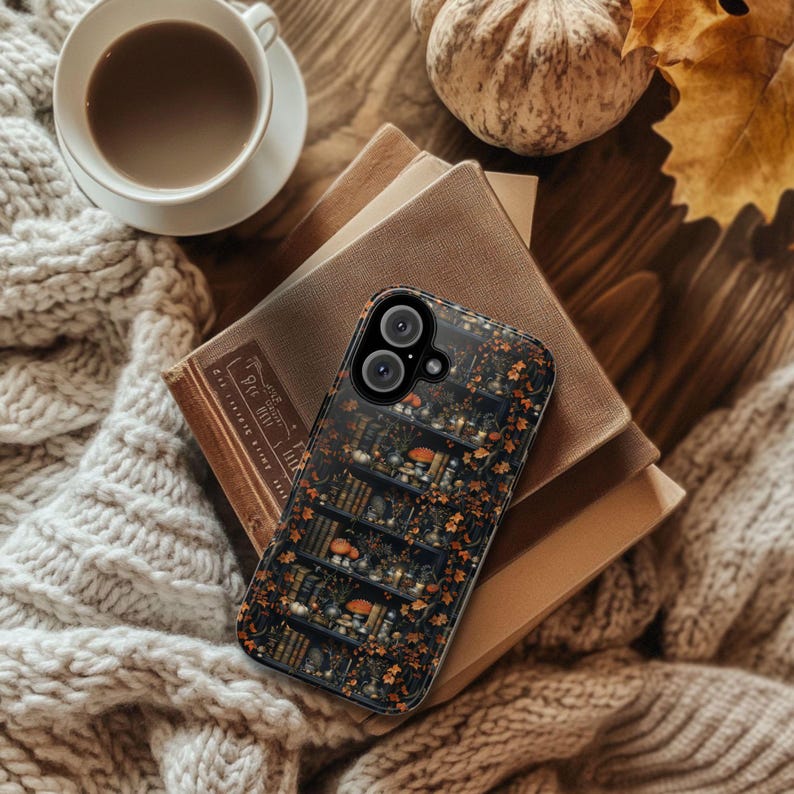 Fall Bookshelf Phone Case, Witchy Autumn Leaves image 1