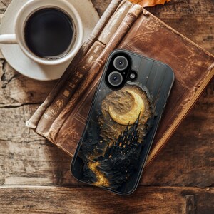 Celestial Castle Phone Case: Dark Fantasy Faux Wood Design