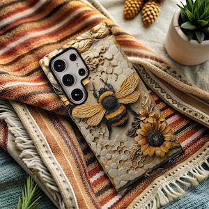 Bumblebee Sunflower Honeycomb Phone Case, Samsung, iPhone, Pixel