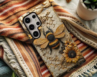 Bumblebee Sunflower Honeycomb Phone Case, Samsung, iPhone, Pixel