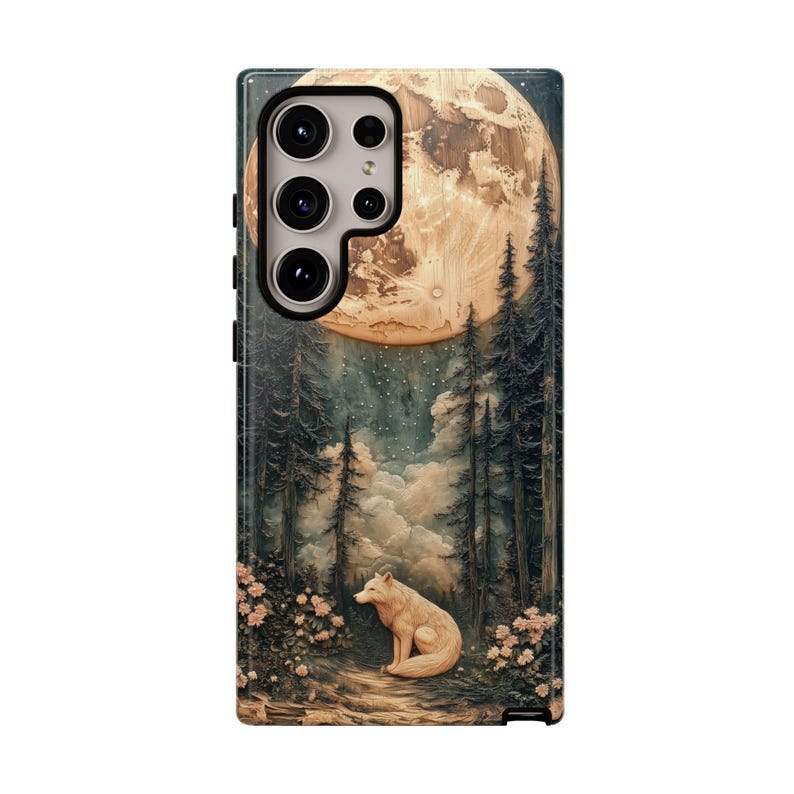 Wolf Phone Case, Mystical Full Moon Landscape image 1