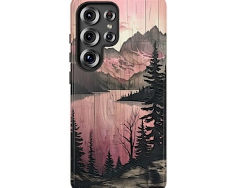 Pink Wood Grain Phone Case: Pine Tree Forest Landscape