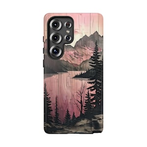 Faux Pink Wood Phone Case, Cut Out Pine Tree Forest, Nature Outdoor Landscape, iPhone 15 16e Plus Pro Max, S24 FE S25 Ultra, Pixel 9 Pro XL