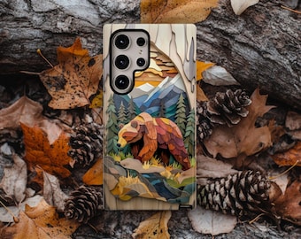 Woodland Bear Phone Case: Faux Wood Hunter Landscape