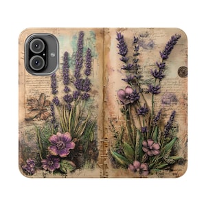 Lavender Floral Vegan Leather Wallet Phone Case