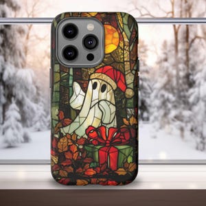 Christmas Ghost Phone Case: Faux Stained Glass Holiday Design
