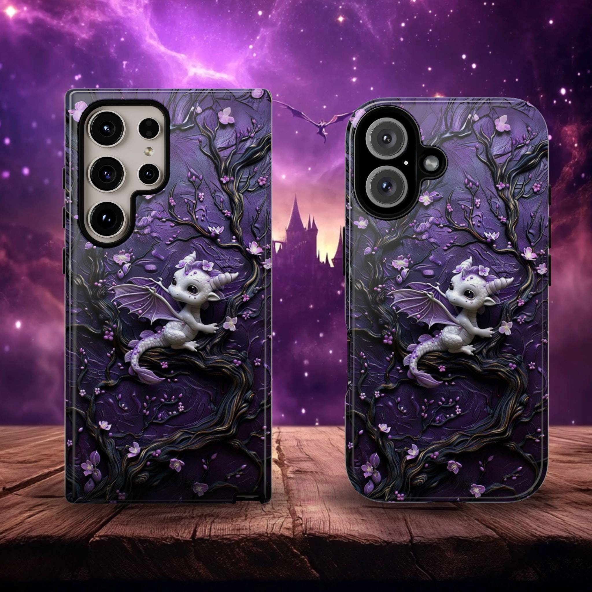 Purple Baby Dragon Fantasy Phone Case, Epoxy Resin 3D Effect, Cute Fantasy Mythical Creature, Gift for Dragon Lover, Samsung, iPhone, Pixel