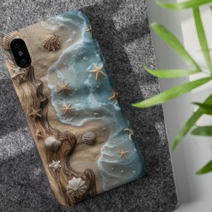 Strand-Muschel-Handyhülle, Beachy Vibes, Kunstholz und Harz Oceanlife, trendiger Sandseestern, Geschenk für Strandliebhaber, iPhone, Samsung, Pixel Bild 6