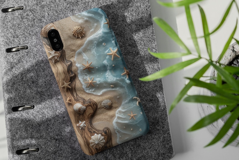 Strand-Muschel-Handyhülle, Beachy Vibes, Kunstholz und Harz Oceanlife, trendiger Sandseestern, Geschenk für Strandliebhaber, iPhone, Samsung, Pixel Bild 6