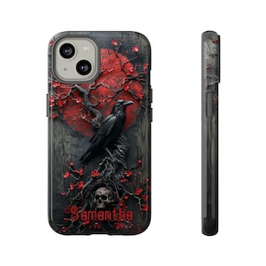 Personalized Goth Fantasy Raven Phone Case, Dark Academia Gothic Custom Name, Faux Resin and Wood, iPhone, Samsung, Pixel