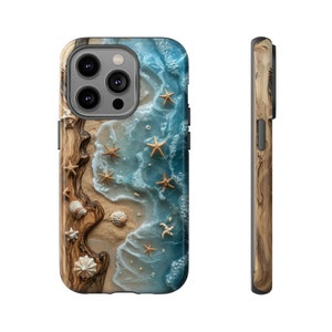 Strand-Muschel-Handyhülle, Beachy Vibes, Kunstholz und Harz Oceanlife, trendiger Sandseestern, Geschenk für Strandliebhaber, iPhone, Samsung, Pixel Bild 4