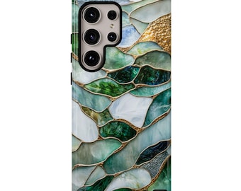 Green and Gold Stained Glass Phone Case | for iPhone, Samsung, Pixel