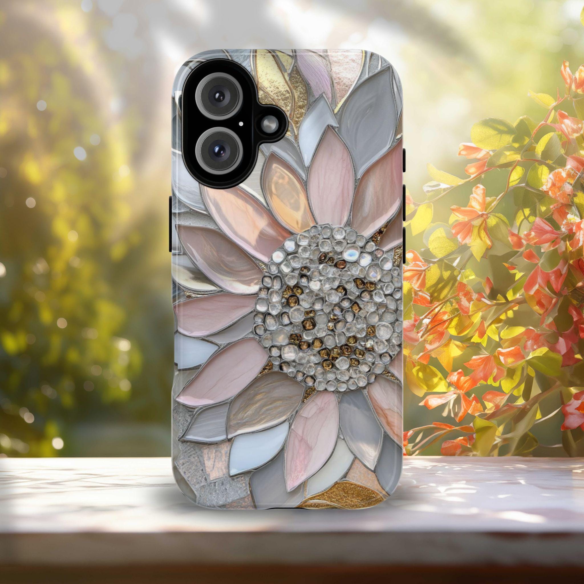 Mosaic Sunflower Phone Case: Pastel Floral Bling