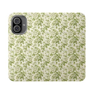 Étui portefeuille pivoine crème citron vert, étui folio en toile floral vert, porte-cartes pliant en cuir végétalien, iPhone 12 13 14 15 16 Plus Pro Max, S21 S22