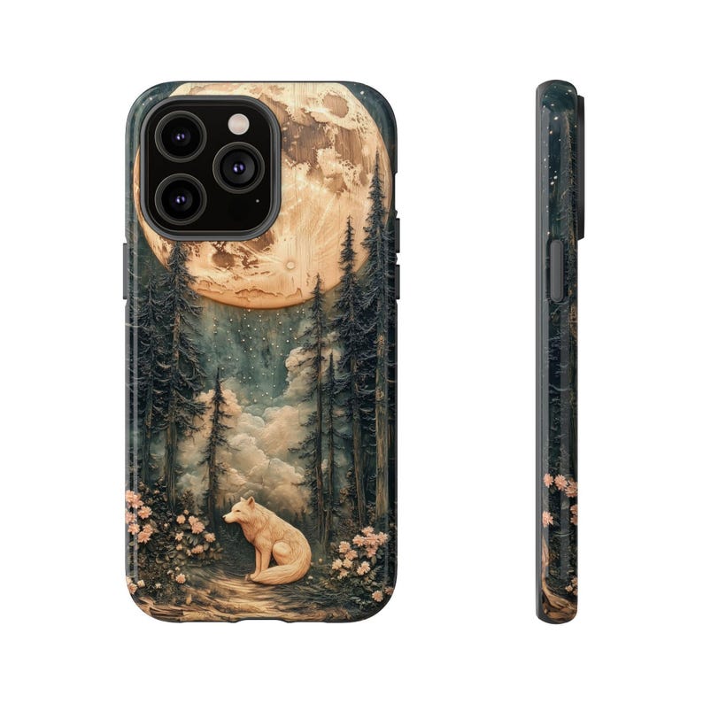 Wolf Phone Case, Mystical Full Moon Landscape image 8