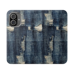 Denim Tears Brieftasche Handyhülle, Trendy Faux Blue Jeans Folio, Faltbarer Vegan Leder Kartenhalter, iPhone 12 13 14 15 16 Plus Pro Max, S21 S22