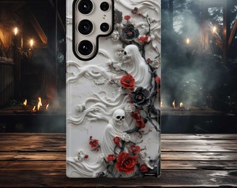 Floral Ghost Phone Case, Haunted Horror Spooky Aesthetic, Halloween Ghostly Flowers case for iPhone, Samsung, Pixel