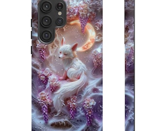 Whimsical Wisteria Fox Phone Case, Purple Floral Magical Moon and Stars, iPhone 12 13 14 15 16 Pro, Samsung Galaxy, Pixel 6a 7a 8a