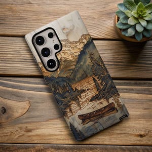 Canoe Phone Case, Rustic Wood Nature Landscape