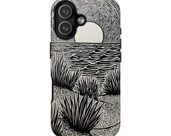 Monochrome Beach Linocut Phone Case